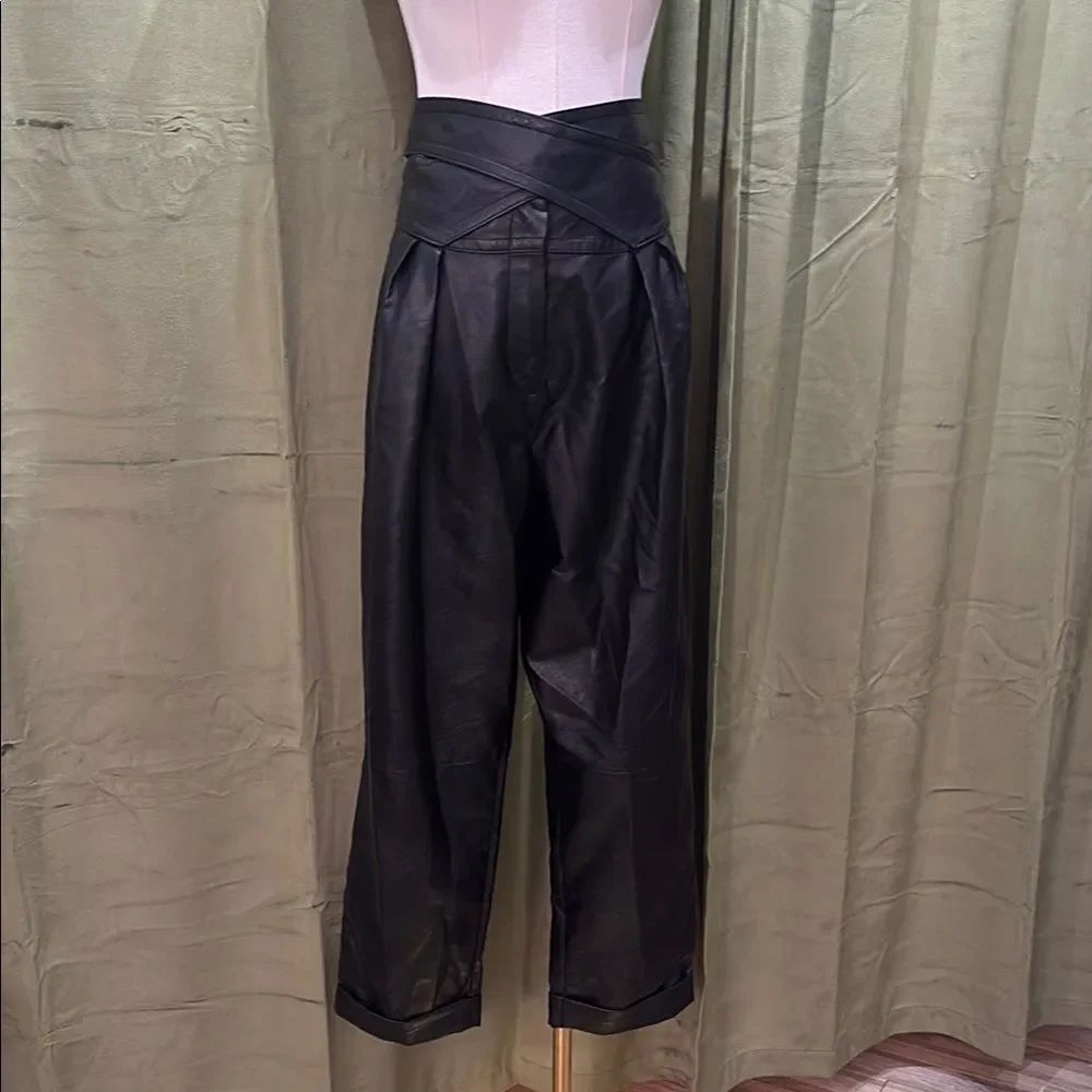 House of CB High-Waisted twisted waistband Black Leather Pants, S